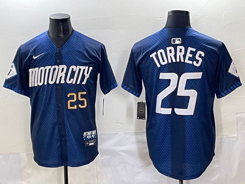 Men 2025 Detroit Tigers 25 Torres Blue Nike MLB Jersey style 7153
